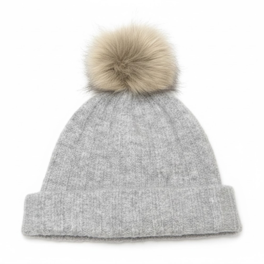 Auxiliary Alpaca Wool Toque Pom Pom Beanie Hat Grey Faux Fur Aritzia One Size